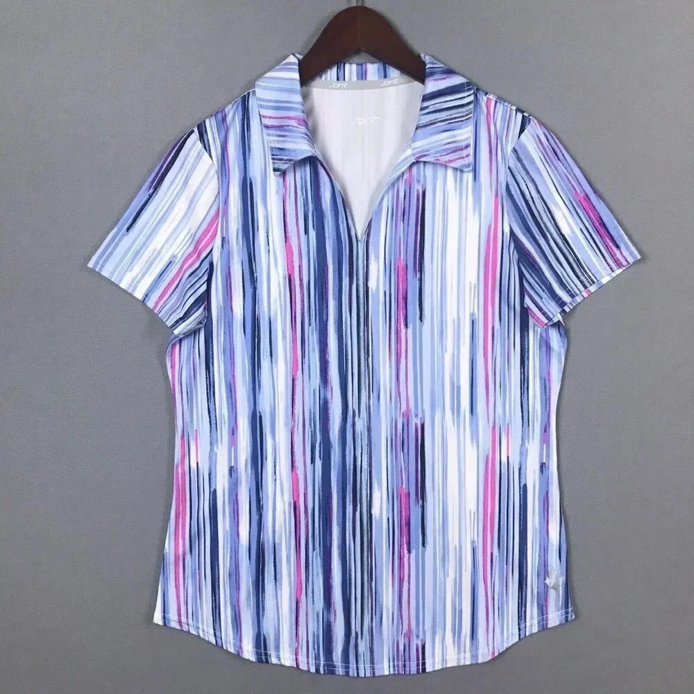 Jofit Golf Top Women Size Small Short Sleeve Collared Athletic Polo Shirt Blue - Picture 2 of 15